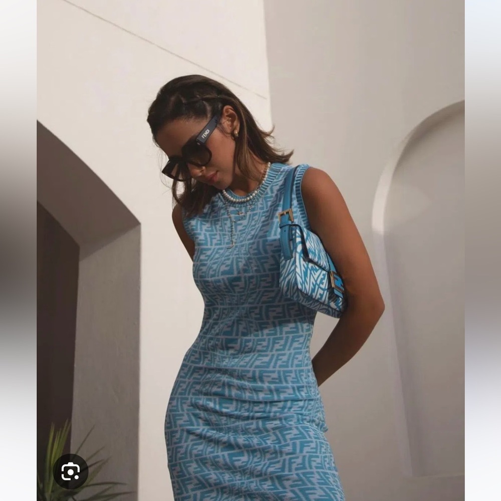 blue fendi dress Fendi | Dresses | Fendi Logo Blue Knit Mini Dress